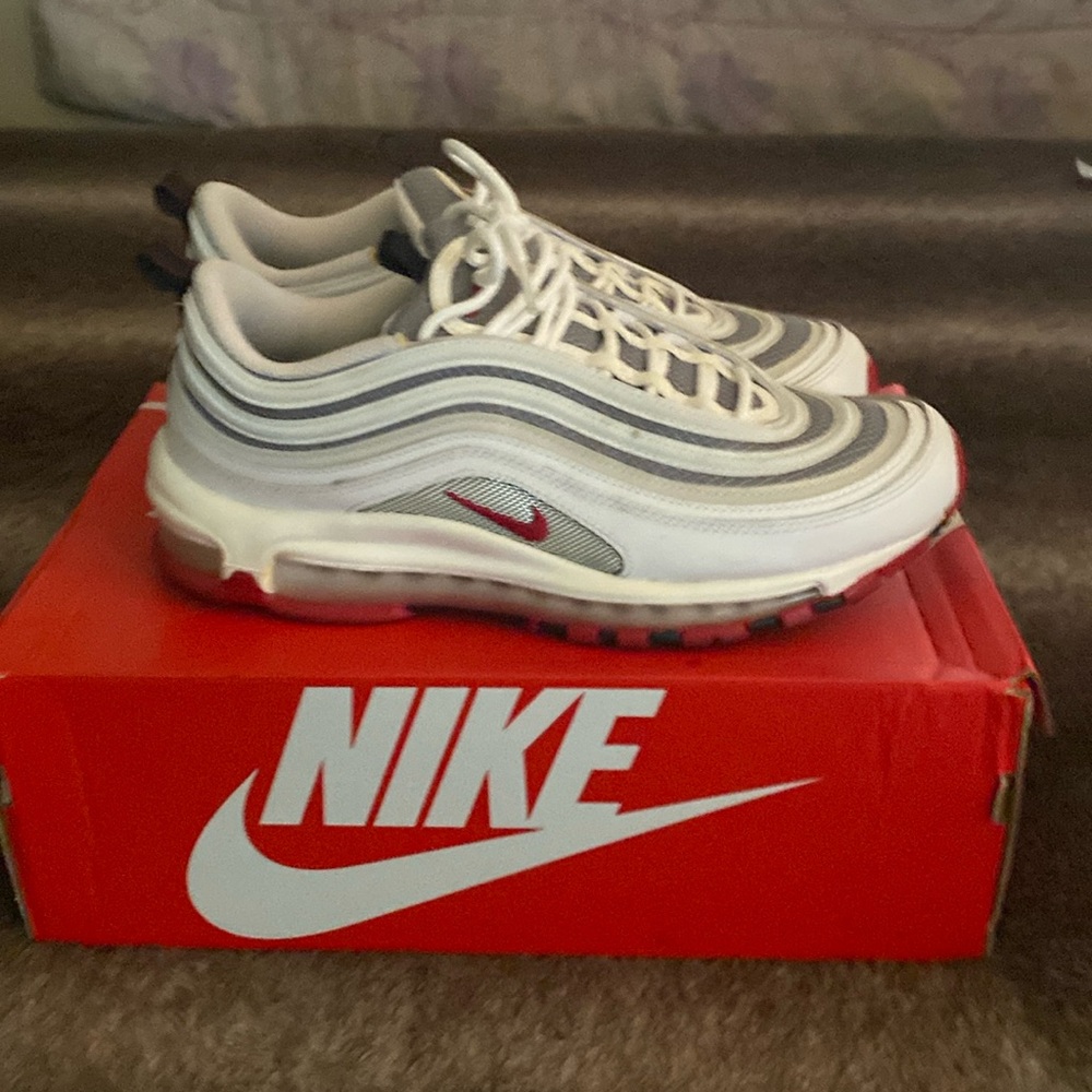 Nike Air Max 97 White/Varsity Red DM0027-100 Sneaker Shoes Mens Size 8.5